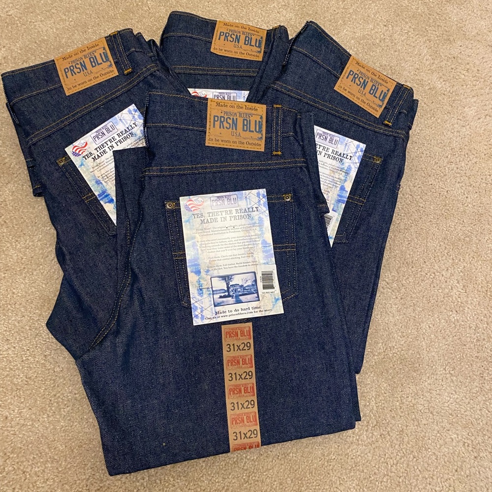 Prison Blue Jeans, Relaxed, 14.75oz Denim, Zip-Fly, 5 Pocket, Waste=31,Length=29